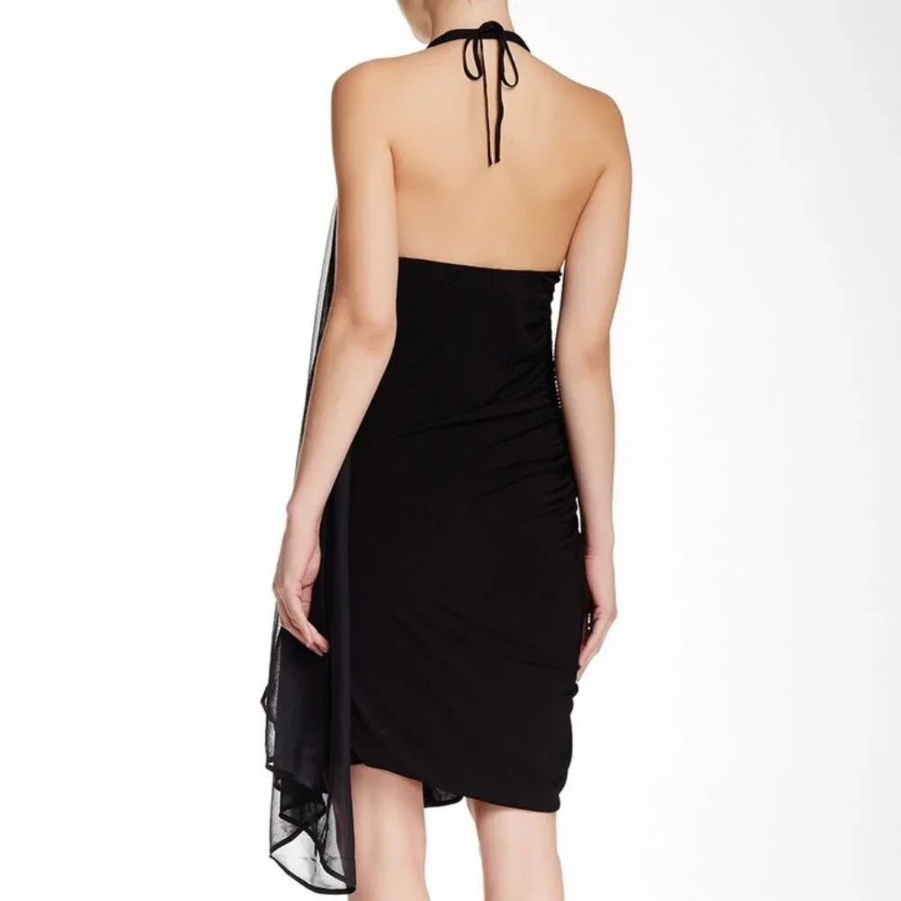 L.A.M.B. Asymmetric Knit Cape Halter Dress